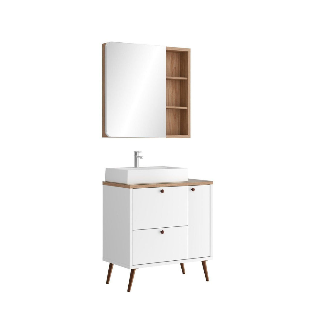 Conjunto para Banheiro Gabinete com Pés Cuba e Espelheira Madri Móveis Bosi 80cm Branco/Tauari