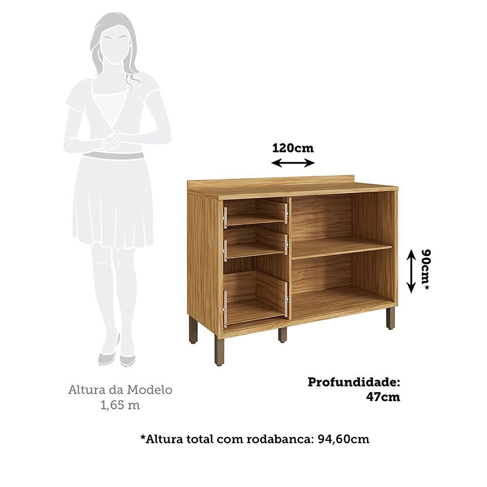 Balcão de Cozinha 2 Portas Basculantes 3 Gavetas com Tampo 120cm Vicenza Espresso Móveis Cinza/Amêndoa/Chumbo