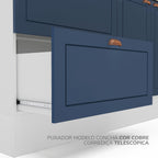 Cozinha Completa Modulada Pérola 4 Peças Torre Quente Aéreo 3 Portas Balcão 2 Gavetas Basculante Azul/Branco 270,2x219,4x52cm