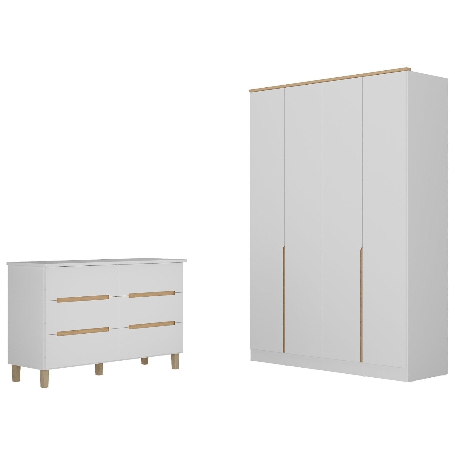 Quarto Infantil Completo Guarda-Roupa e Cômoda Sky Yescasa Branco/Olmo Italiano