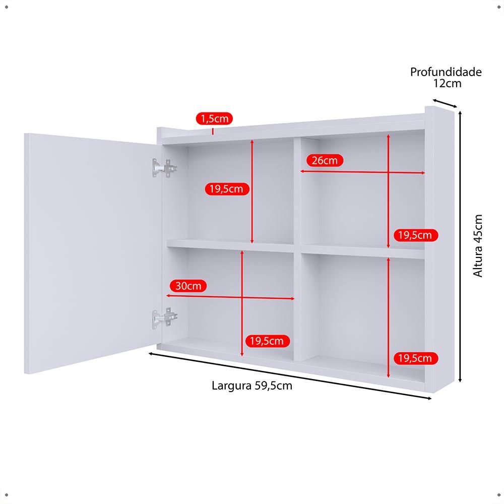 Armário Espelheira para Banheiro DESAN Luxo 1 Porta 60cm Branco
