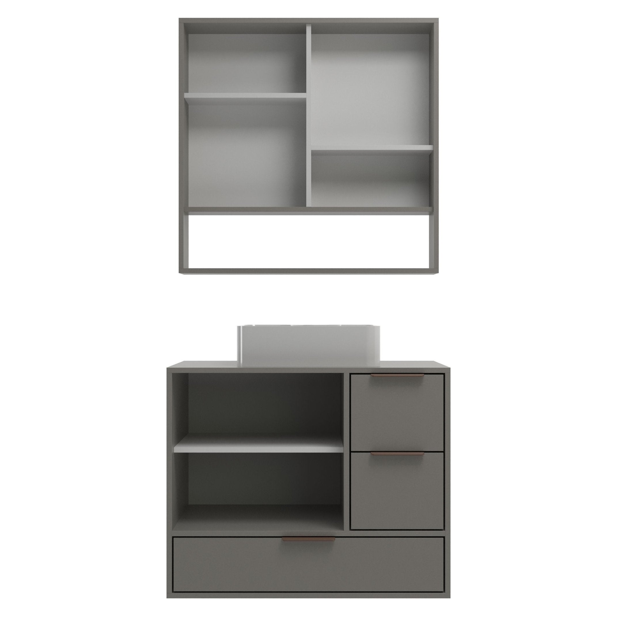 Conjunto para Banheiro Gabinete Suspenso com Cuba e Espelheira Prime 801 Yescasa 80cm Cinza/Cimento