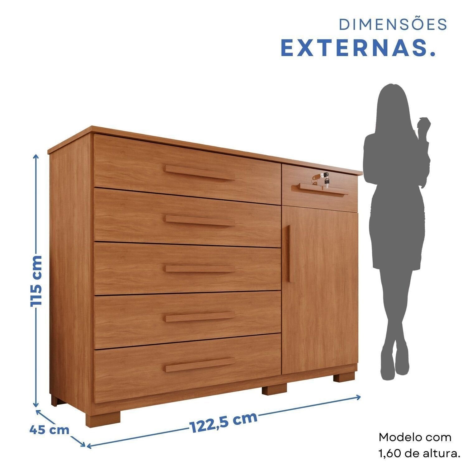 Cômoda para Quarto 1 Porta 6 Gavetas Jade Espresso Móveis Marrom/Cinamomo