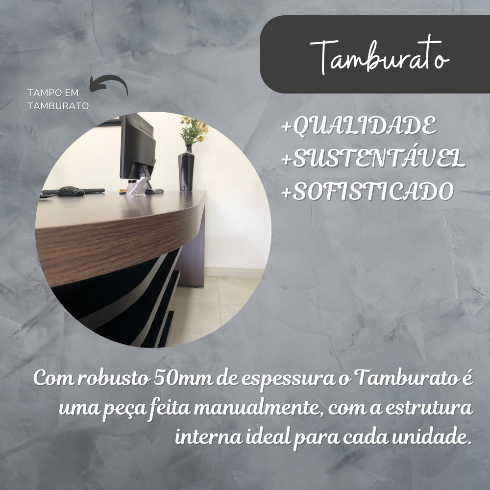 Escrivaninha Mesa Escritório Diretor em L Tamburato 200cm Charuto e Preto Artany