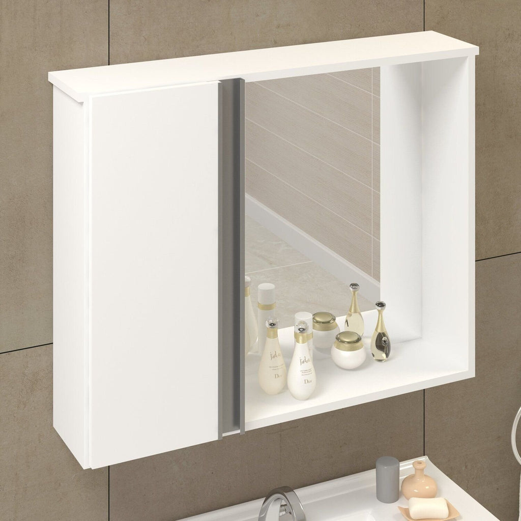 Conjunto Gabinete Suspenso com Cuba e Espelheira Napoli Arte Gabinetes 60cm Branco