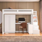 Cama Alta Beliche Office Adulto com Roupeiro e Escrivaninha Moon Yescasa Branco