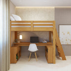 Cama Alta Beliche Office Solteiro Adulto com Escrivaninha Star Light Casatema Marrom/Freijó