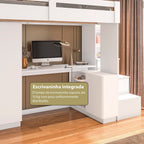 Cama Alta Beliche Office Adulto com Roupeiro e Escrivaninha Moon Yescasa Branco