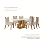 Conjunto Sala de Jantar Mesa Retangular Tampo Vidro/MDP com 6 Cadeiras Atena Estofadas Suede Espresso Móveis Castanho/Cinamomo/Bege Marrom/Pena/Off White