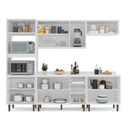 Cozinha Completa Pérola Yescasa 5 Peças Torre Quente Aéreo 3 Portas Balcão 2 Gavetas Basculante Cinza/Branco 270,2x219,4x52cm
