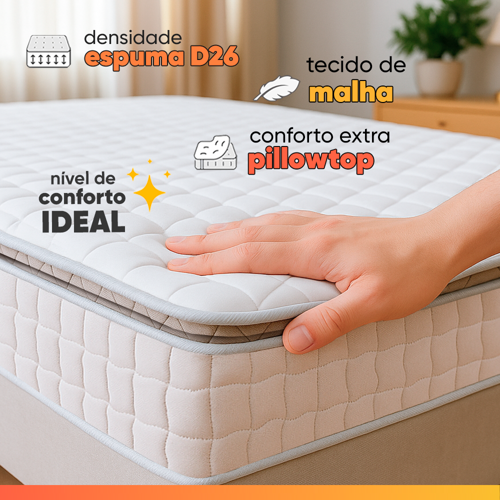 Cama Box Baú Colchão Casal Molas Ensacadas City Pillow Top Hellen 138x188x64cm