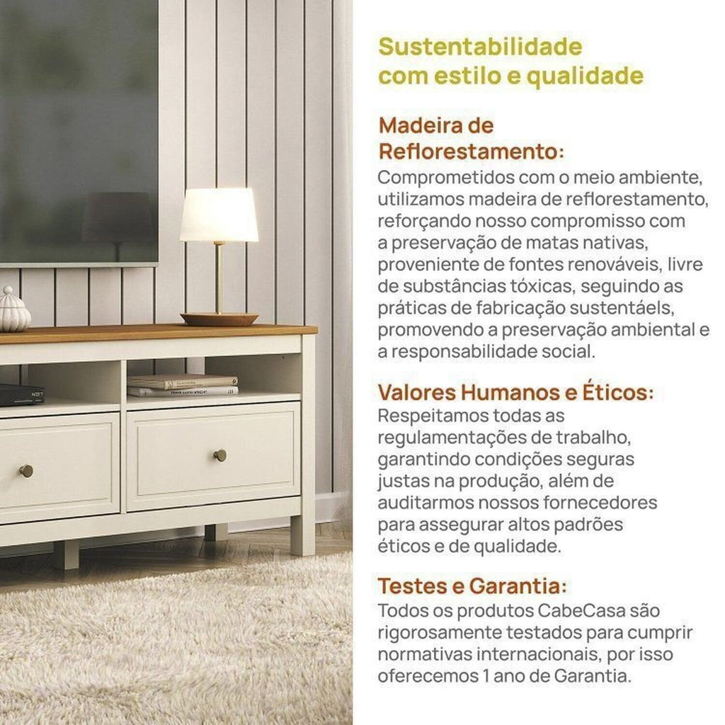 Conjunto Sala Ananda Rack e Armário Madeira Maciça Off White/Mel CabeCasa MadeiraMadeira