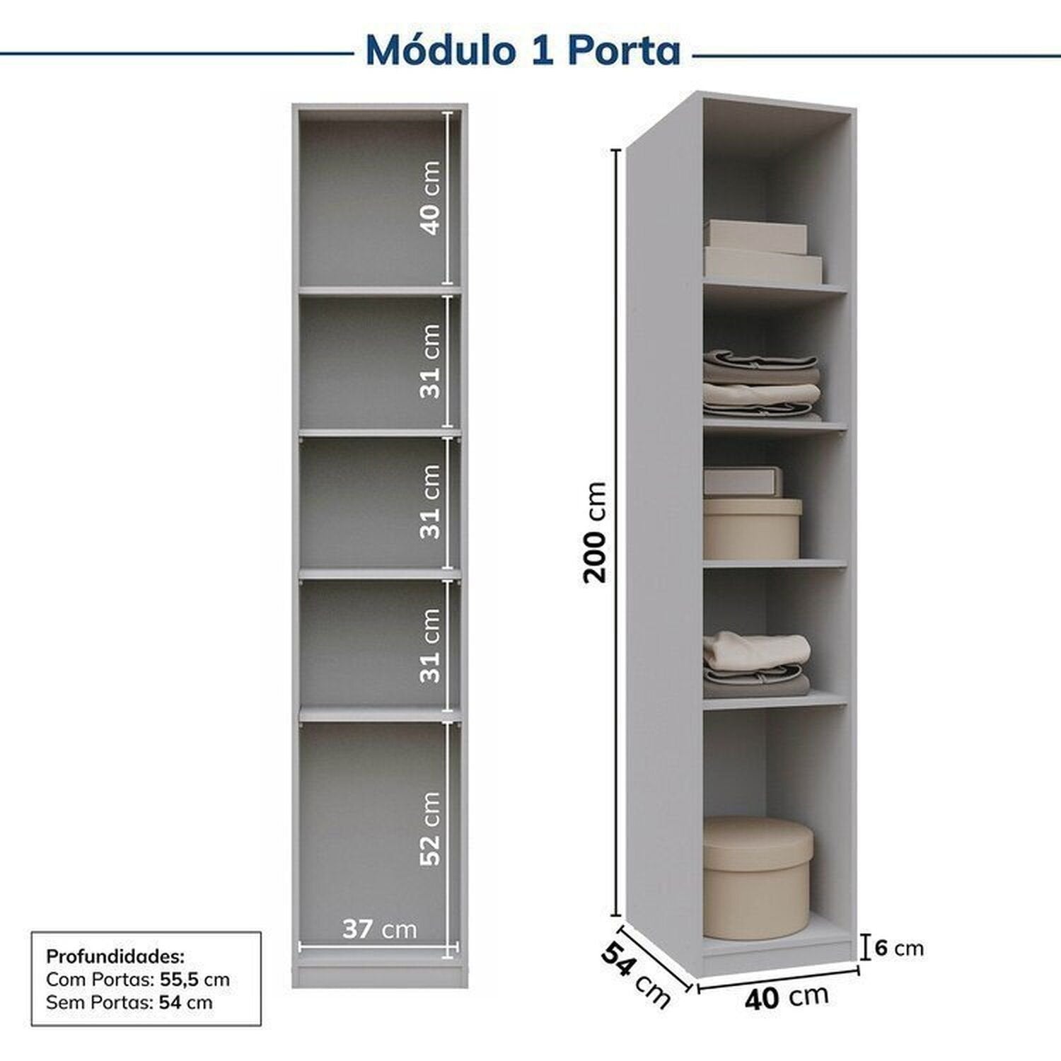 Guarda-Roupa Modulado de Canto 10 Peças 18 Portas Jade CabeCasa MadeiraMadeira