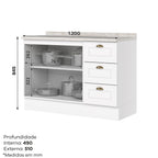 Balcão para Cozinha 3 Gavetas 2 Portas com Tampo Emily Espresso Móveis Branco/HP/Calcare