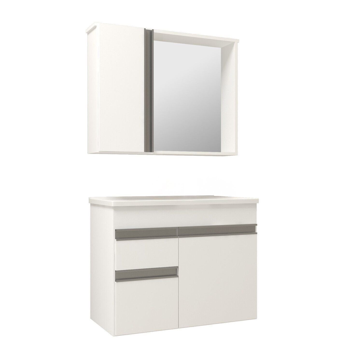 Conjunto Gabinete Suspenso com Cuba e Espelheira Napoli Arte Gabinetes 60cm Branco