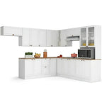 Cozinha Completa Modulada Americana 10 Peças Unna com Paneleiro Torre Quente, Nichos e Balcão com Tampo Yescasa Branco