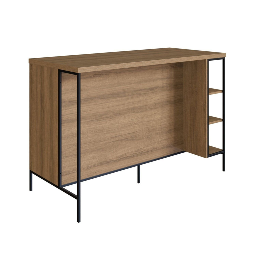 Mesa Bancada Gourmet Estilo Industrial 131cm com Armário 2 Portas Placa e Ponto Marrom/Preto/Mel/Grafite