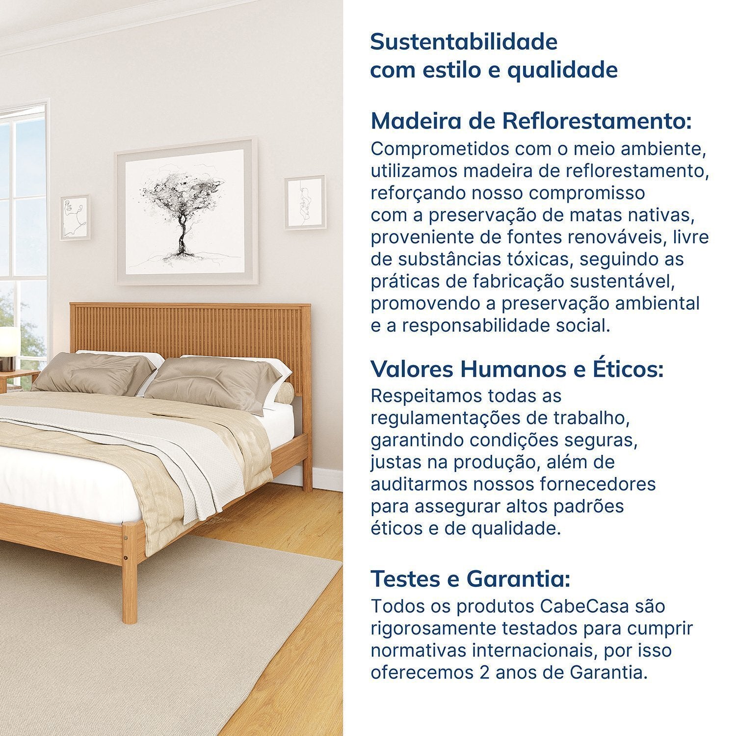 Cama Casal Oiti Madeira Maciça Pinus CabeCasa MadeiraOriginals Marrom
