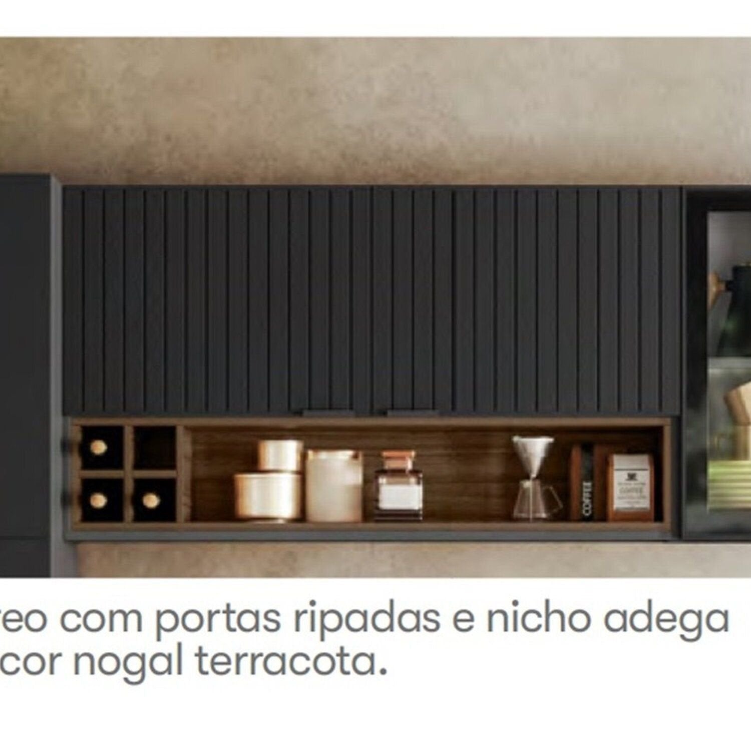 Cozinha Modulada em Aço 5 Peças 8 Portas 3 Gavetas Cristaleira com Rodapé PVC Exclusive Itatiaia Preto/Grafite