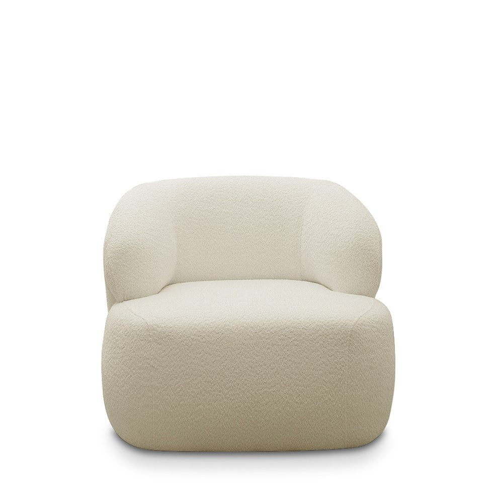Conjunto Poltrona Base Fixa e Puff Decorativo Charlote Sala de Estar Bouclê Bege G88 Gran Belo