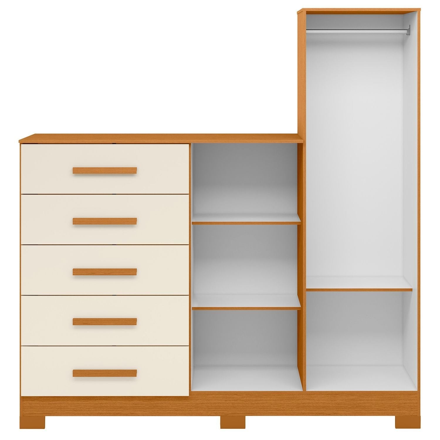 Cômoda para Quarto 5 Gavetas 2 Portas com Espelho New Master Albatroz Móveis Bege/Cinamomo/Off White