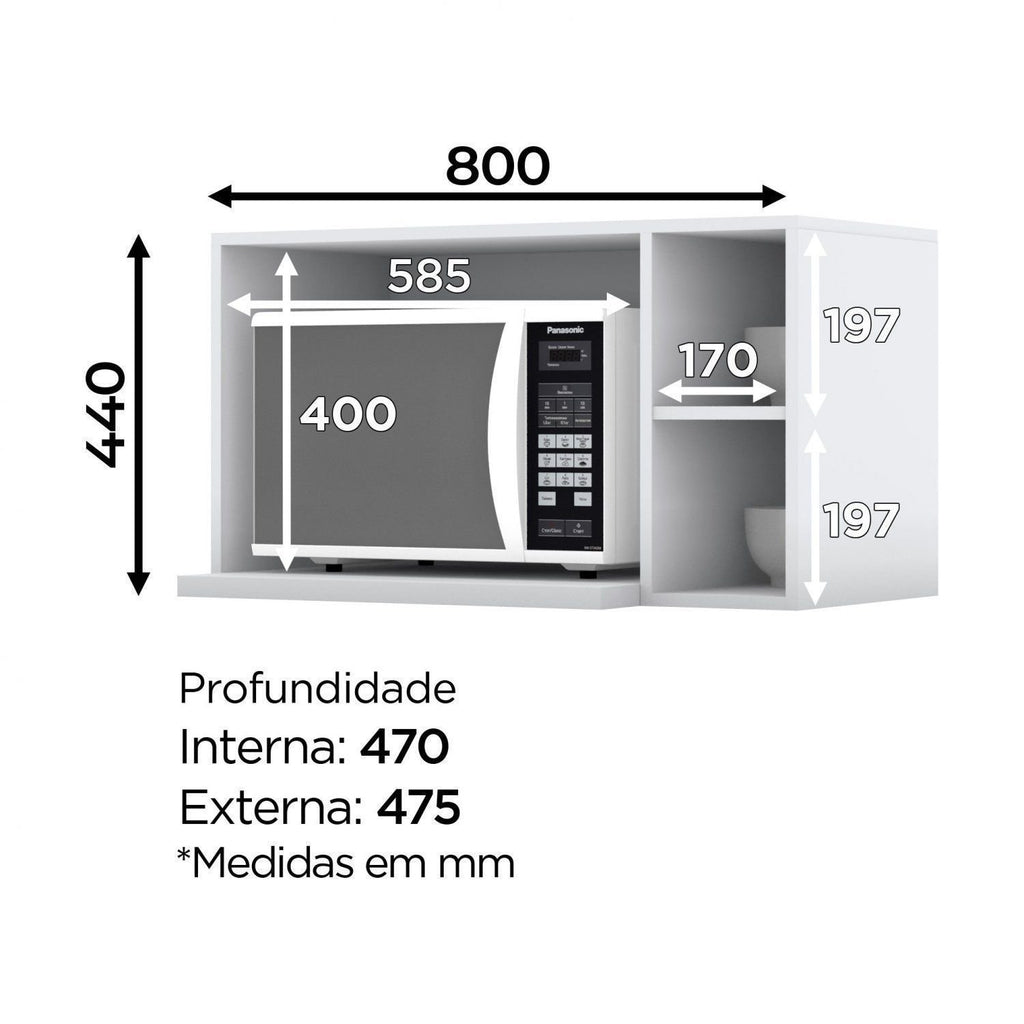 Armário Aéreo para Micro-ondas 3 Nichos 80cm Emily Espresso Móveis Branco/HP