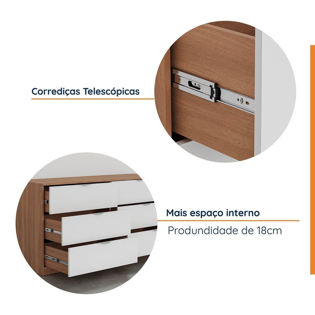 Cômoda 6 Gavetas Hera CabeCasa MadeiraOriginals Marrom/Louro/Algodão