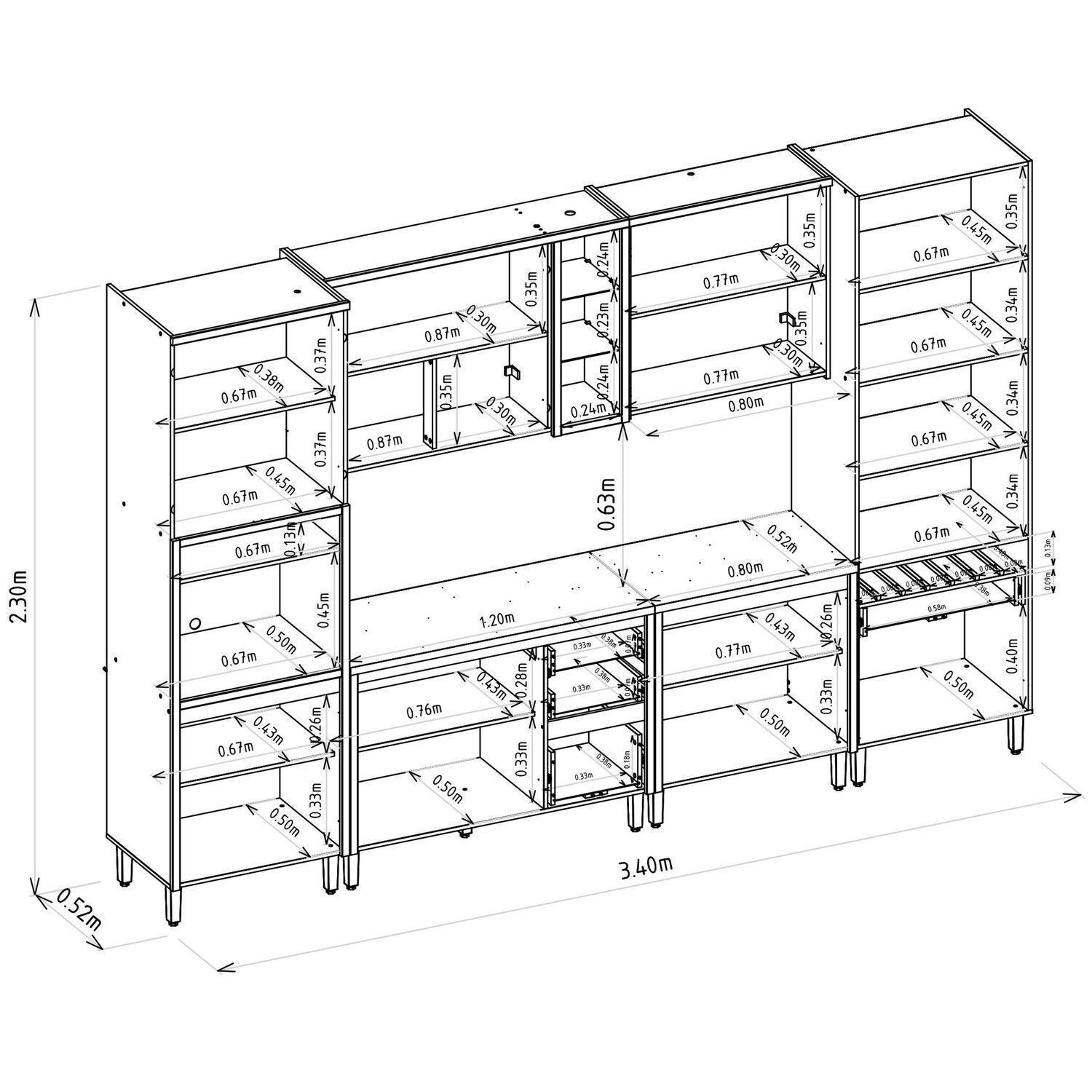 Cozinha Completa Modulada 6 Peças Torre Simples Cristaleira Allure Marrom/Jequitibá/Gris Fosco Linea Brasil