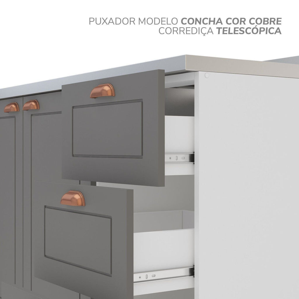 Cozinha Completa Modulada 8 Peças com Rodapé Pérola Yescasa Cinza/Branco