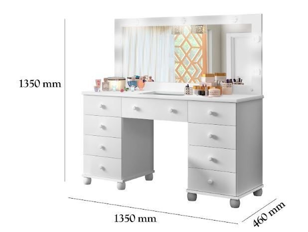 Penteadeira Camarim com Espelho LED 9 Gavetas Colmeia GMG Móveis Branco