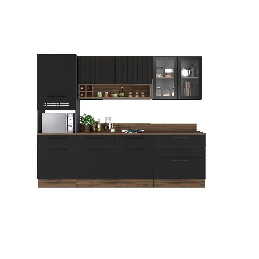 Cozinha Modulada em Aço Exclusive Itatiaia 5 Peças 7 Portas 6 Gavetas Paneleiro Forno Rodapé PVC Preto/Grafite/Matt