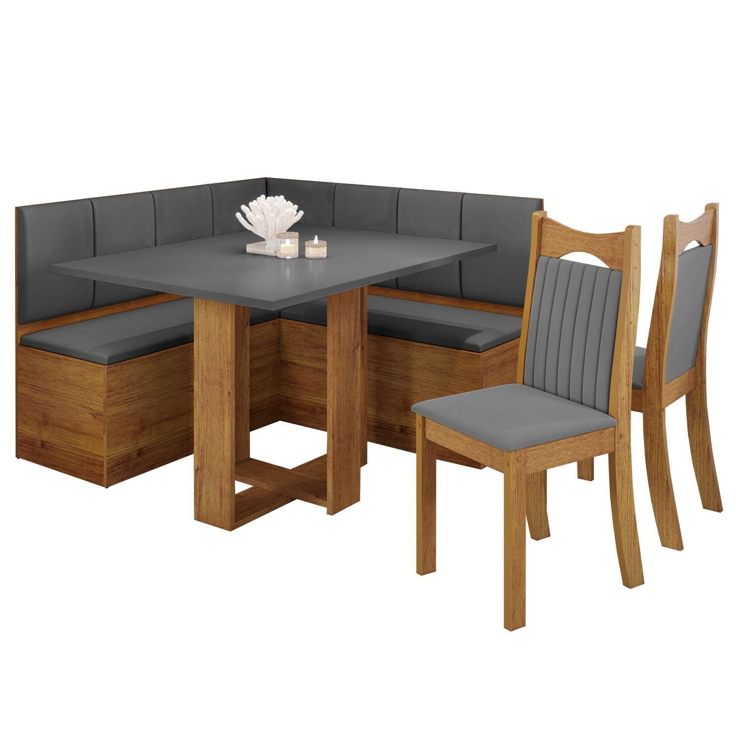 Conjunto Canto Alemão Baú América com Mesa Retangular 1,20x80 e 2 Cadeiras Dalas Yescasa