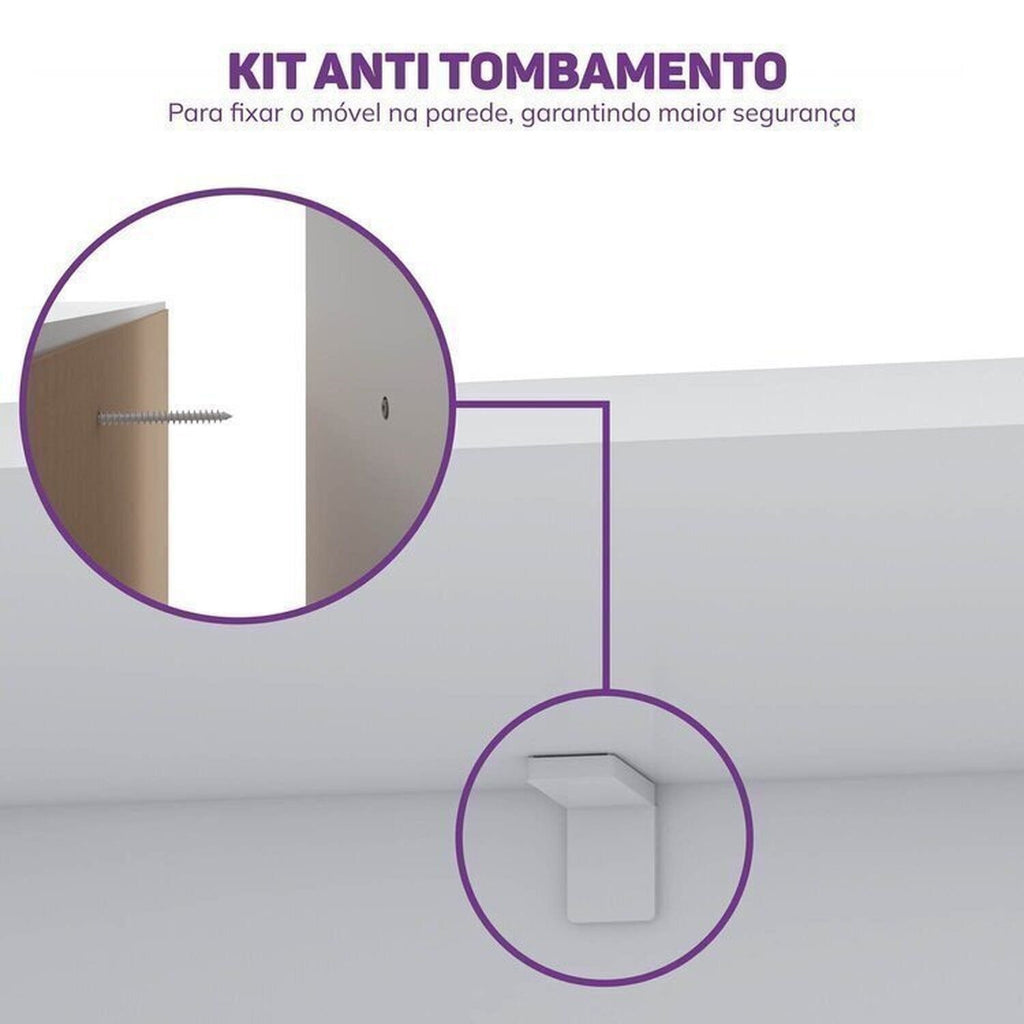 Quarto Infantil Completo Guarda-Roupa Modulado Wave Cama Casal Lift Casatema MadeiraOriginals Branco/Marrom