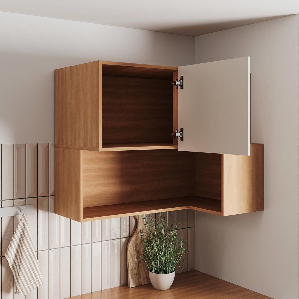 Armário Aéreo Canto Reto 1 Porta com Nicho 95cm Aroeira CabeCasa MadeiraOriginals Cinza/Sereno/Cedro