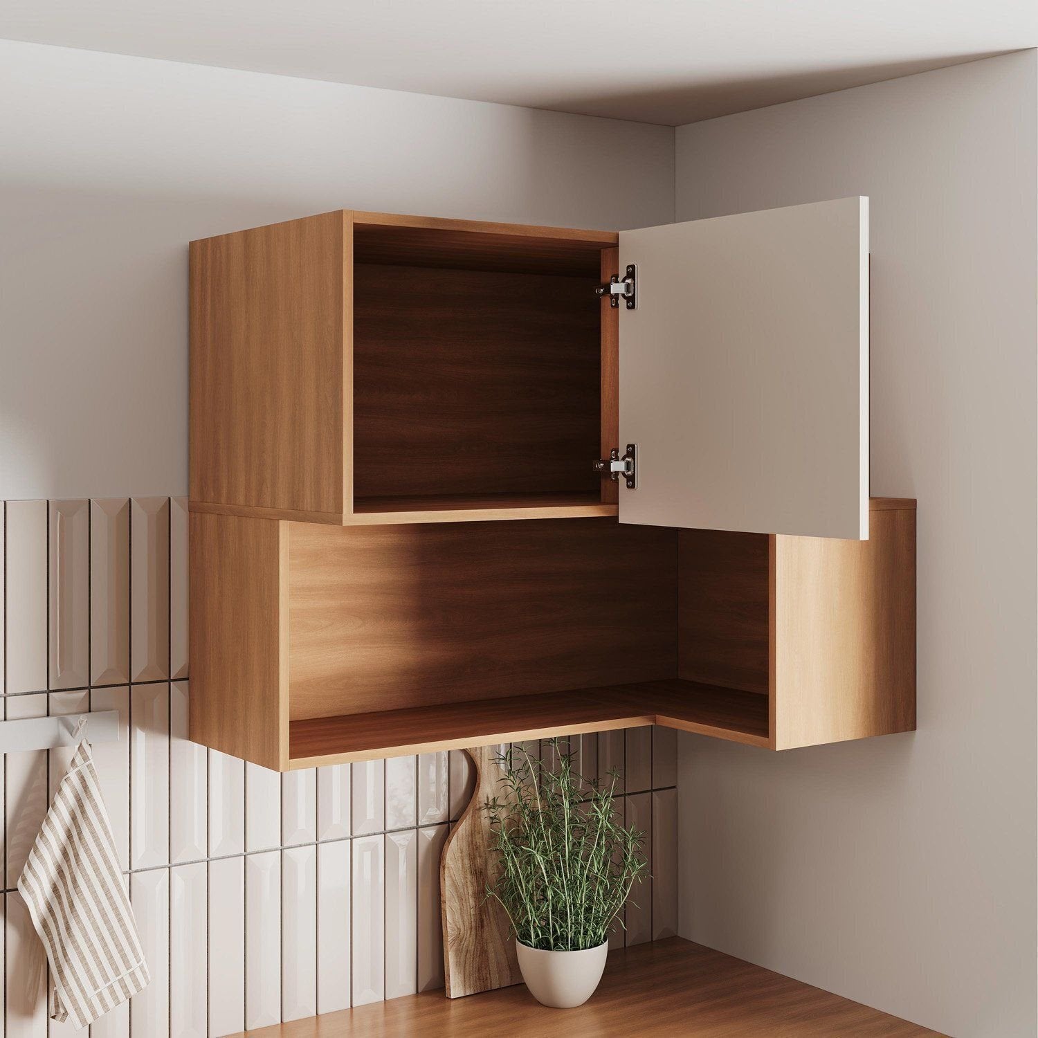 Armário Aéreo Canto Reto 1 Porta com Nicho 95cm Aroeira CabeCasa MadeiraOriginals Cinza/Sereno/Cedro