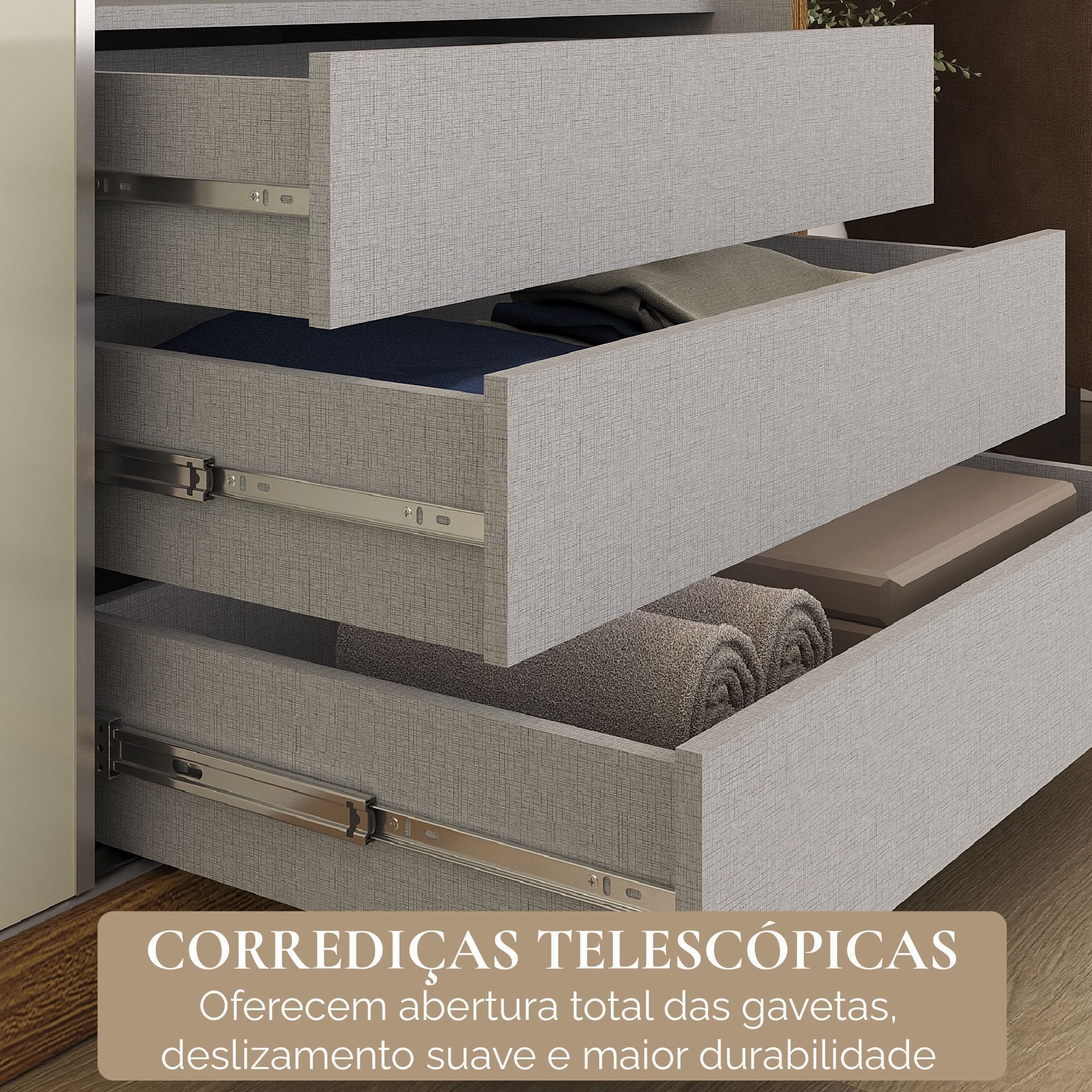 Guarda-Roupa Casal 3 Portas de Correr 6 Gavetas Spazio Yescasa 100% MDF Off White/Cinamomo