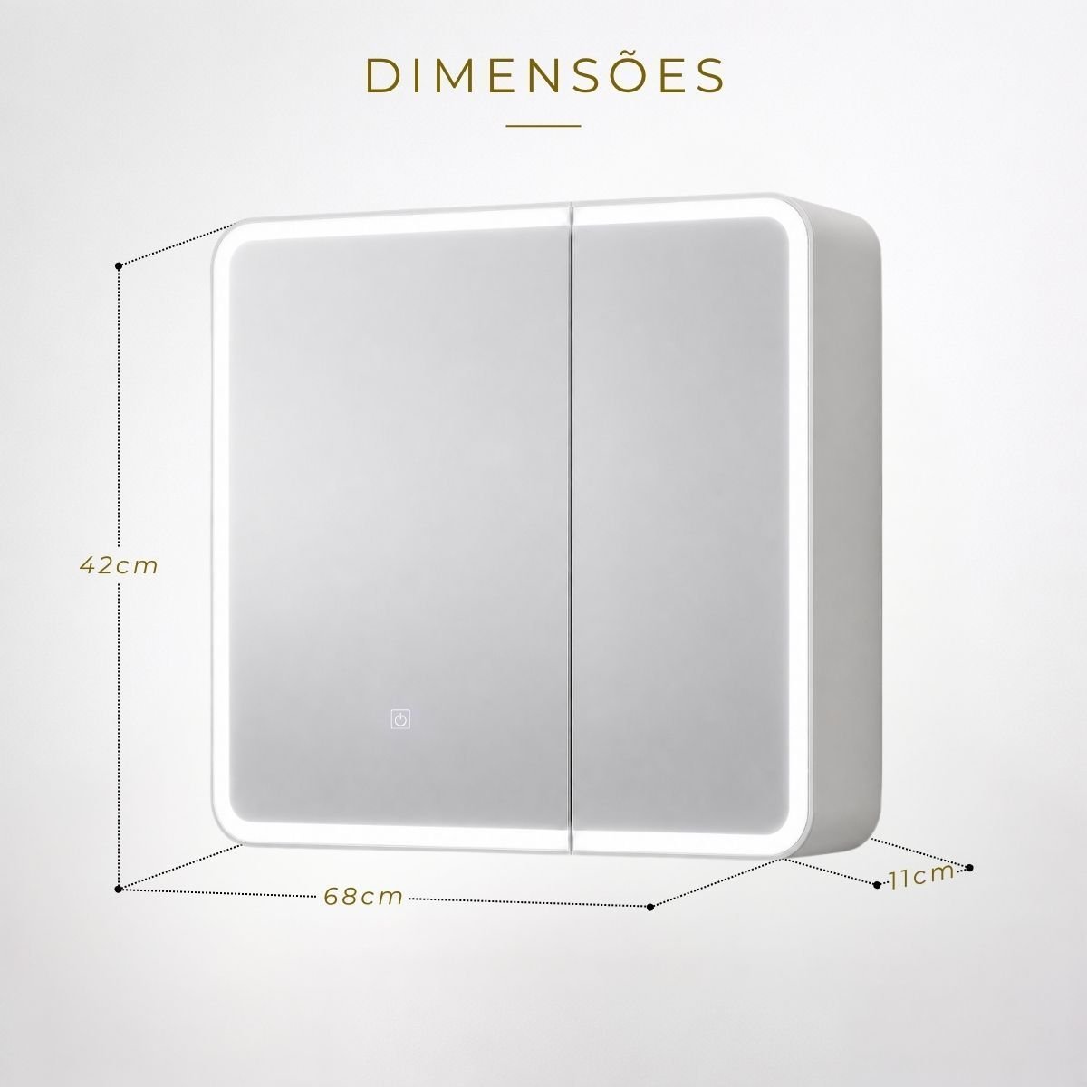 Espelheira para Banheiro 2 Portas LED Touch Kyoto Brovália 68cm Resistente à Umidade