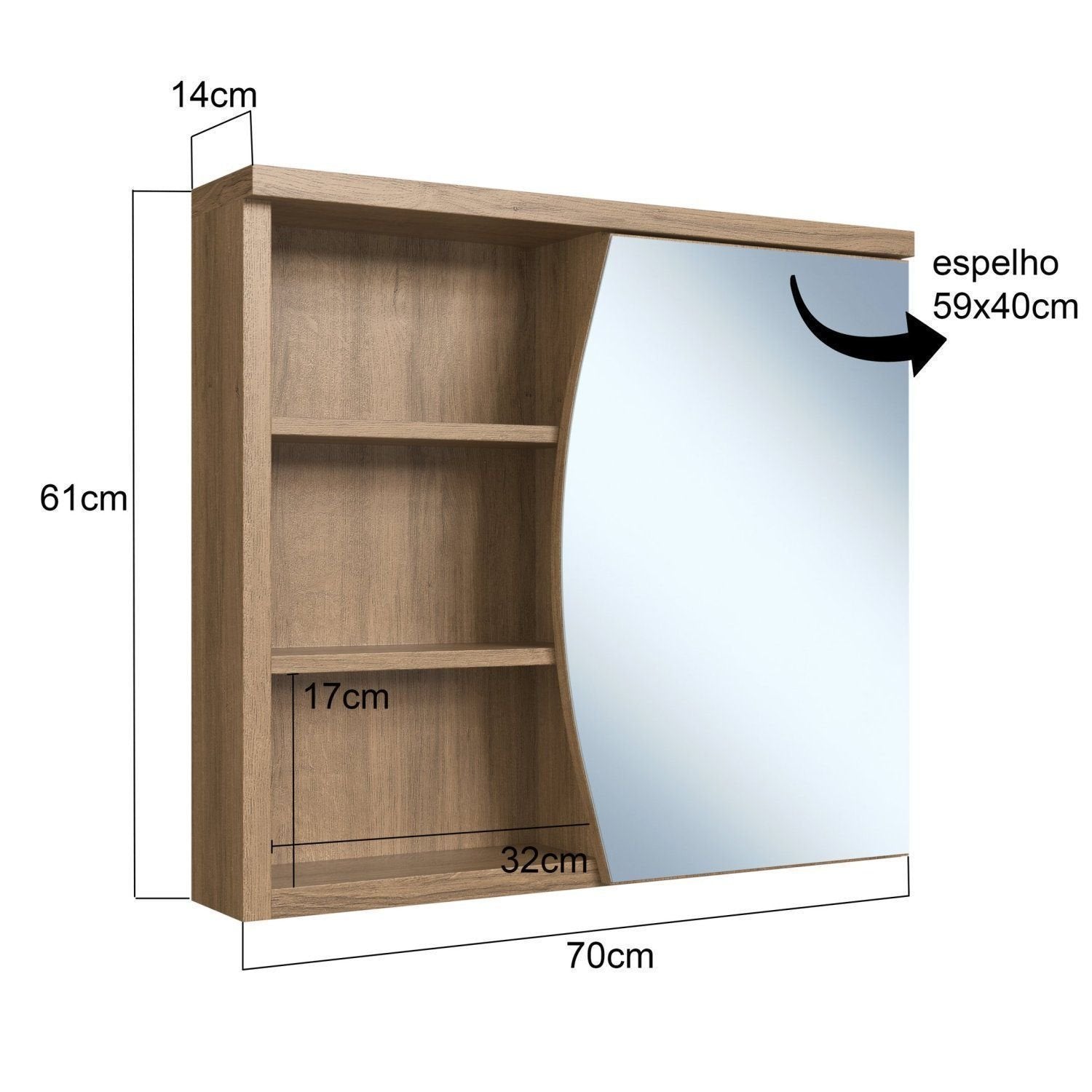 Armário Espelheira para Banheiro FAEMA Laura 70cm 1 Porta Mel