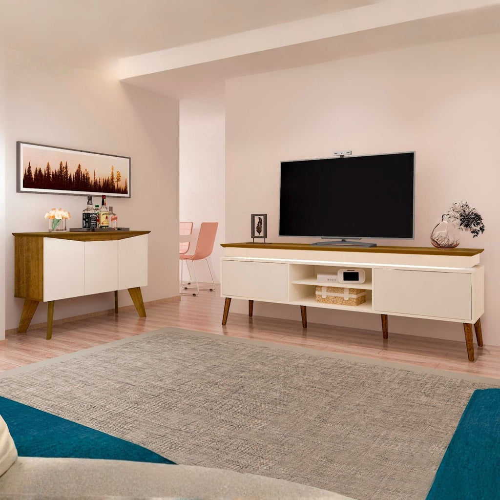 Conjunto Sala de Estar Completa Buffet Oásis e Rack Lumina Bege Off White/Cinamomo Artely