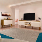 Conjunto Sala de Estar Completa Buffet Oásis e Rack Lumina Bege Off White/Cinamomo Artely