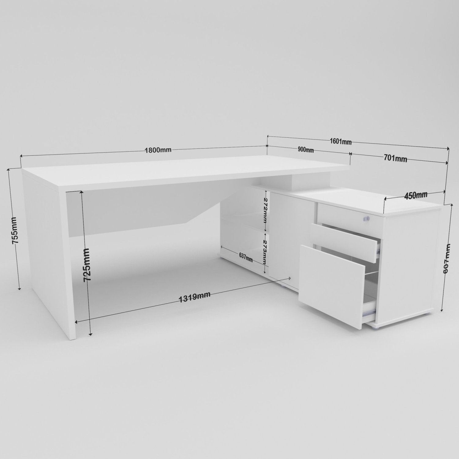 Escrivaninha Mesa Escritório Diretor em L Spring 3 Gavetas 1 Porta 180cm Yescasa