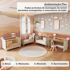 Berço Minicama 4 em 1 Americano 100% MDF Levy Espresso Móveis Bege/Off-White/Amêndoa