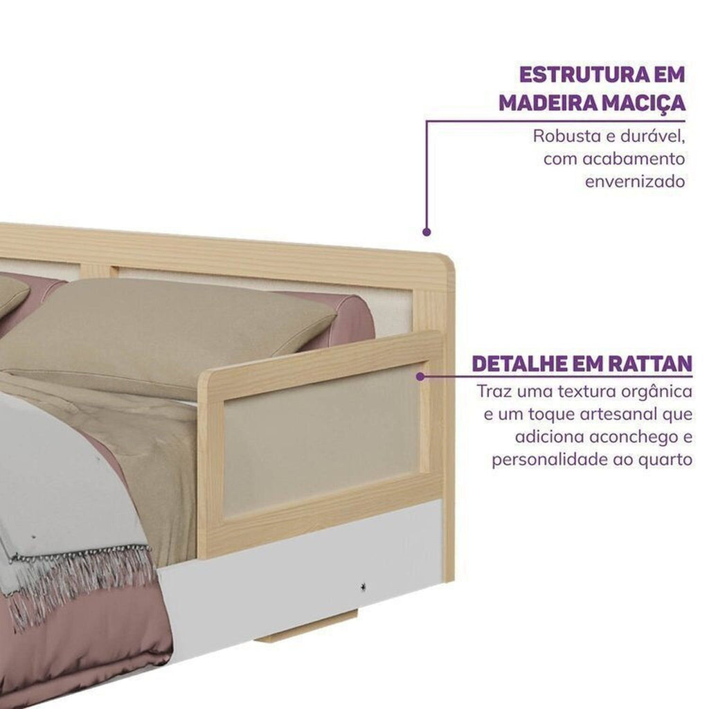 Quarto Infantil Completo Guarda-Roupa Modulado Wave Cama Casal Lift Casatema MadeiraOriginals Branco/Marrom