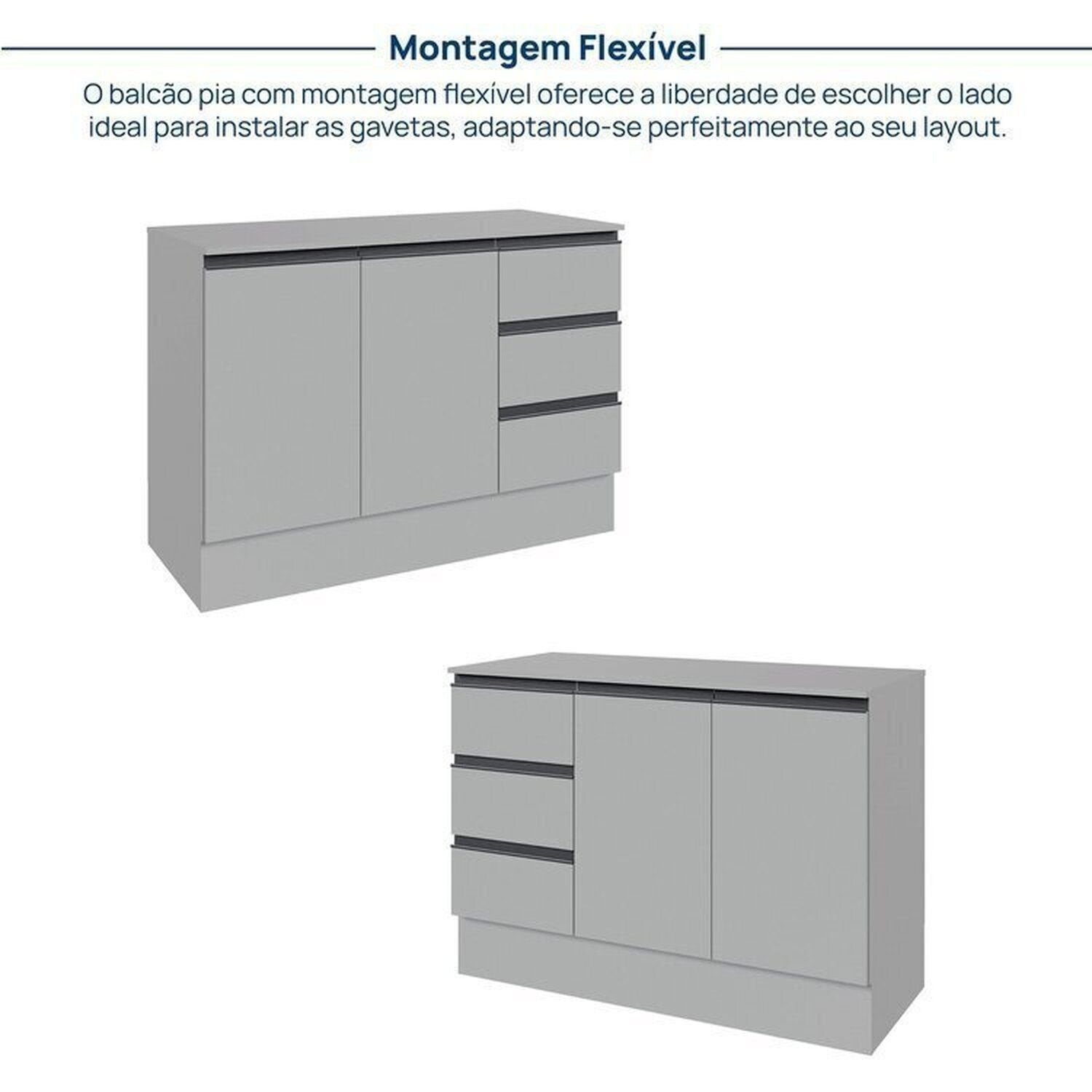 Cozinha Modulada Nara CabeCasa MadeiraOriginals 15 Peças 11 Aéreos 3 Balcões 1 Cristaleira Cinza
