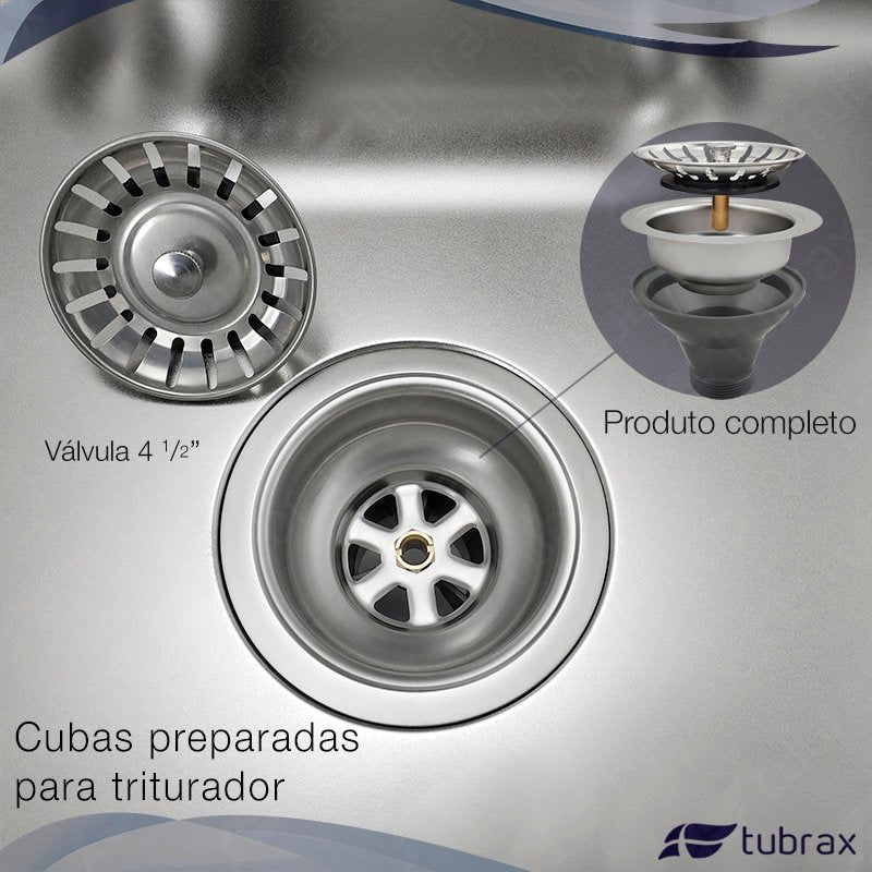 Cuba Dupla Cozinha Gourmet Aço Inox Luxo com Lixeira e Acessórios Tubrax CBC0007