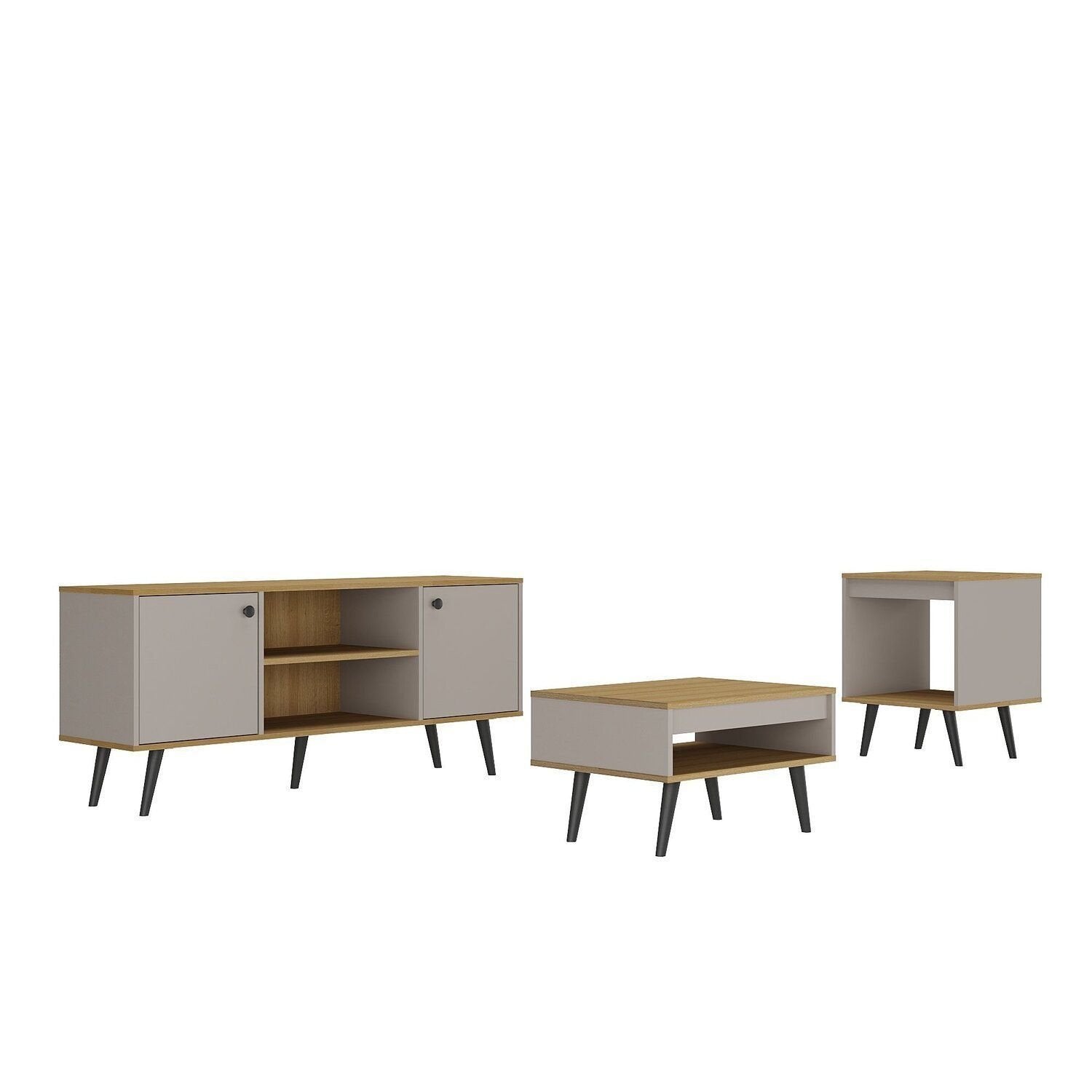 Conjunto Sala de Estar 3 Peças Rack para TV Centro e Mesa de Apoio Tóquio Ozini