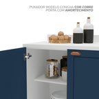 Cozinha Pérola Completa Torre Quente Aéreo 3 Portas Basculante Balcão 120 e 80 Yescasa Azul/Branco 270,2x219,4x52cm