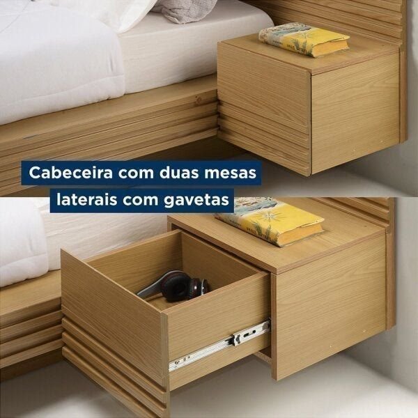 Cama Casal/Queen com Cabeceira e Mesa de Apoio Samambaia CabeCasa MadeiraOriginals