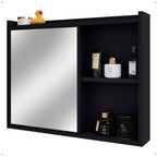 Espelheira para Banheiro Suspensa Luxo DESAN 1 Porta com Prateleira 60cm Preto