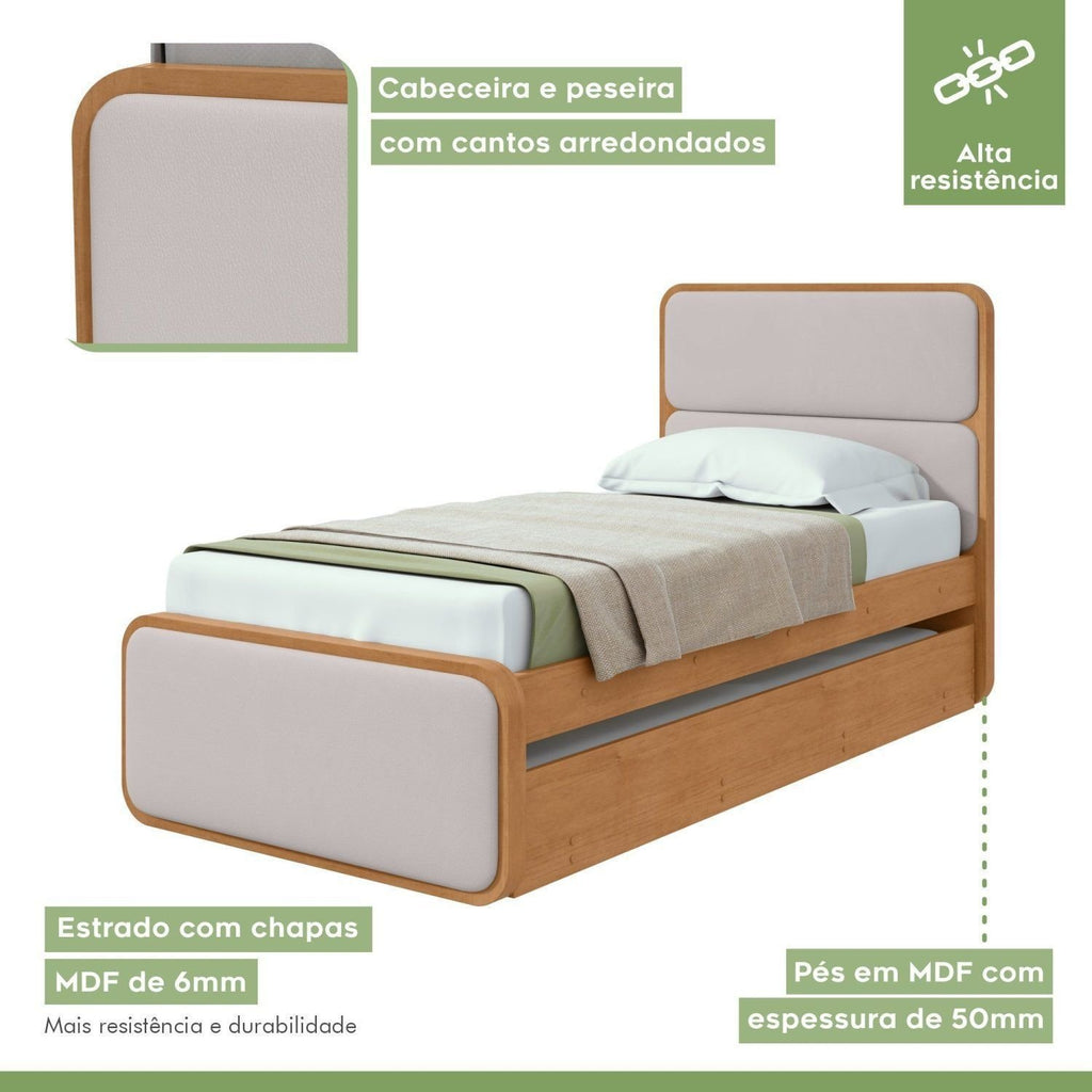 Bicama Solteiro Corino Loop Cama Auxiliar Móveis Lopas Marrom Amêndoa Clean